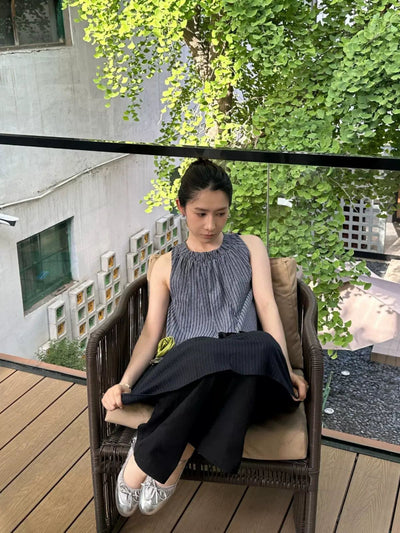 Mina Spliced & Stitched Sleeveless Blouse-korean-fashion-Blouse-Mina's Closet-OH Garments