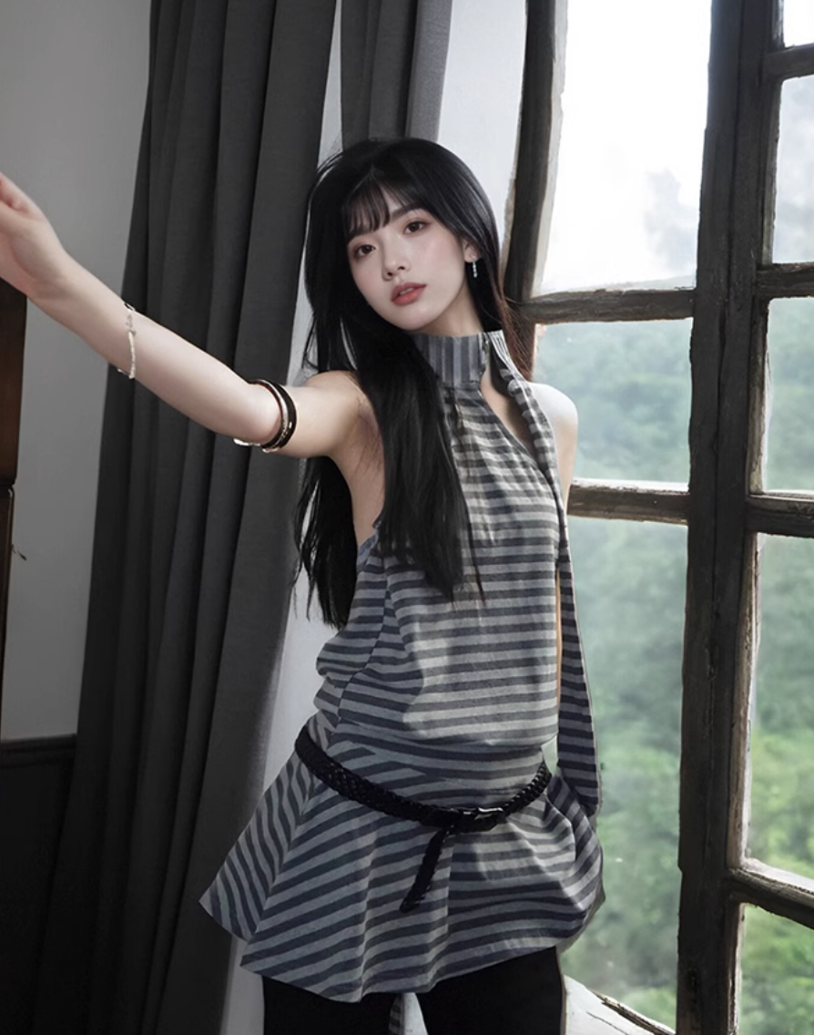 Mina Striped Halter Neck Blouse-korean-fashion-Blouse-Mina's Closet-OH Garments