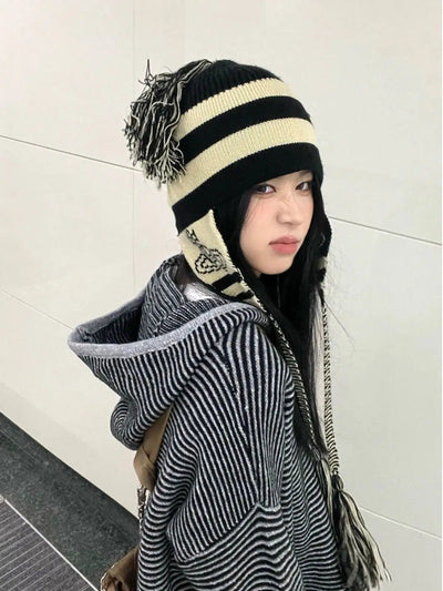 Mina Striped Pattern Hooded Sweater-korean-fashion-Sweater-Mina's Closet-OH Garments