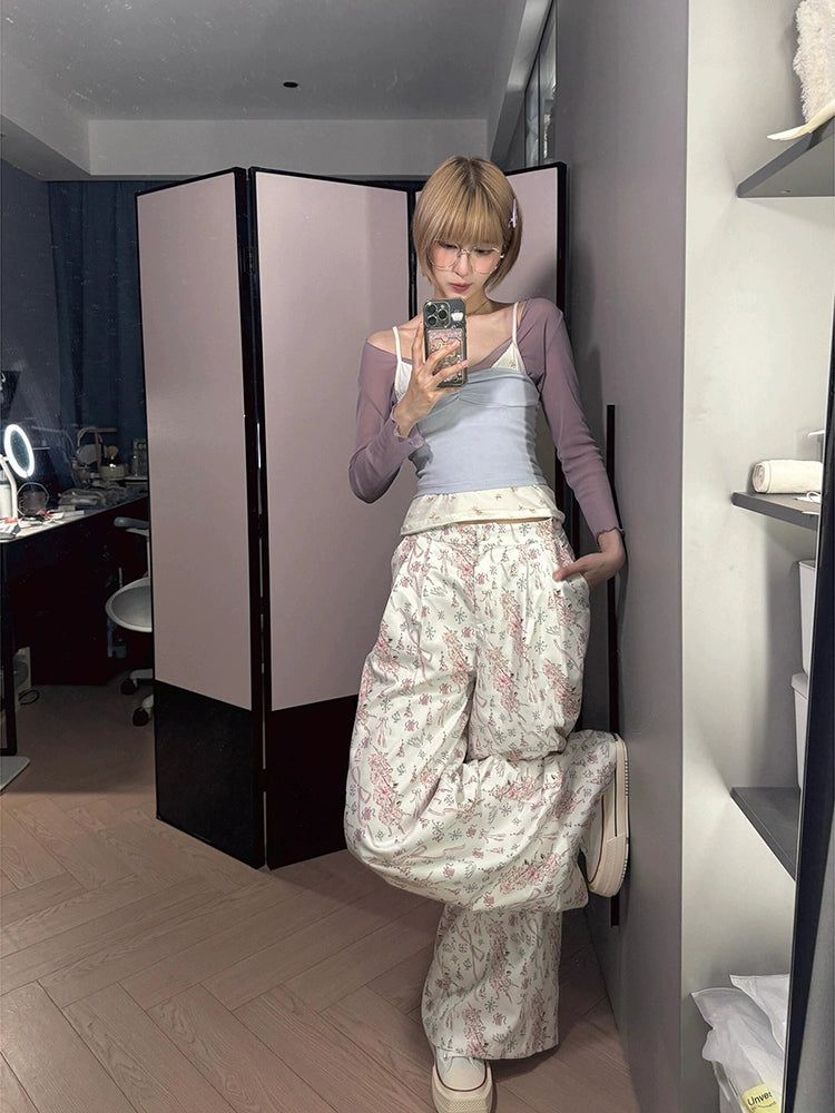 Mina Summer Floral Print Pants-korean-fashion-Pants-Mina's Closet-OH Garments