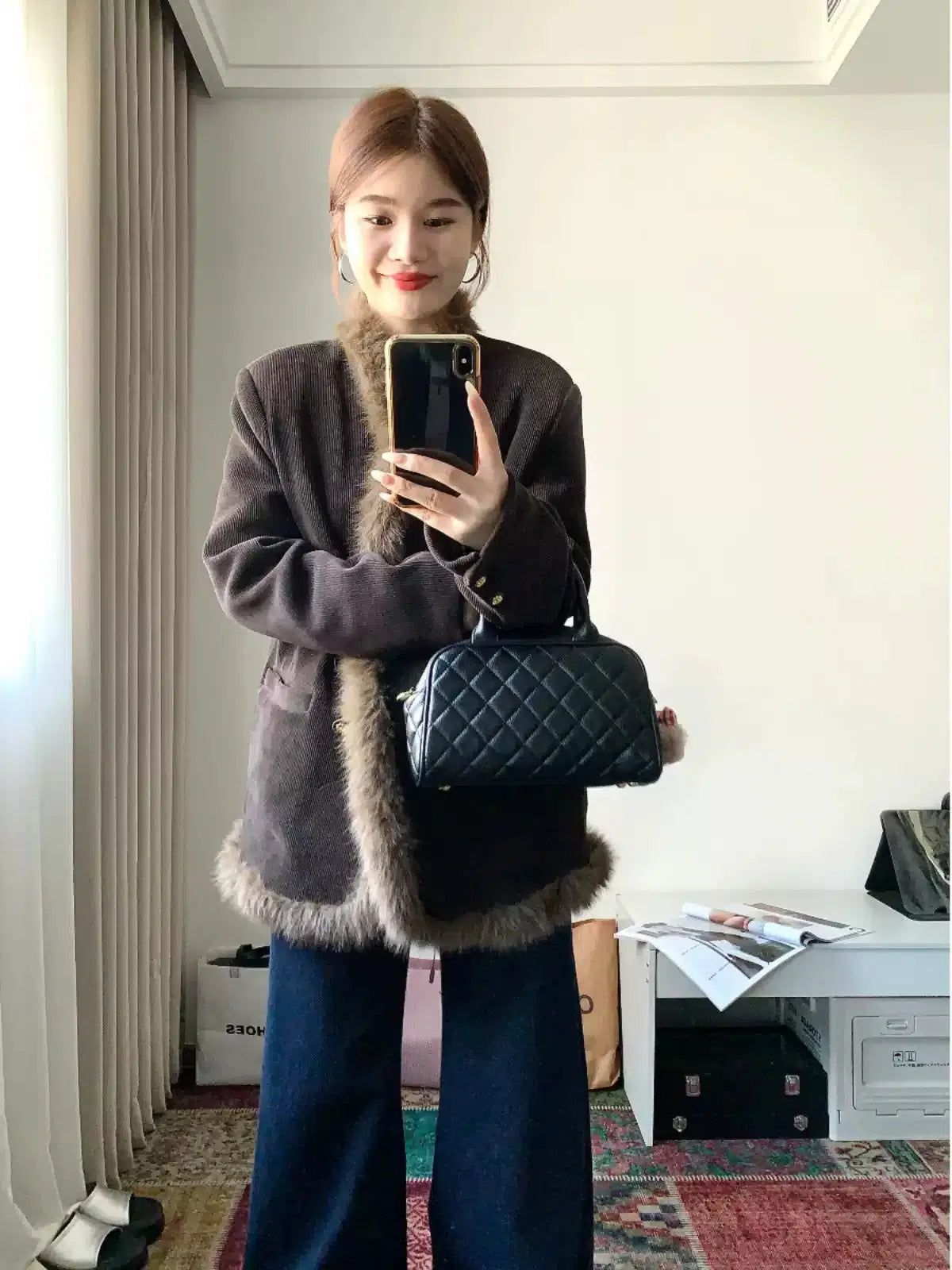 Mina Textured Fur-Lined Blazer-korean-fashion-Blazer-Mina's Closet-OH Garments