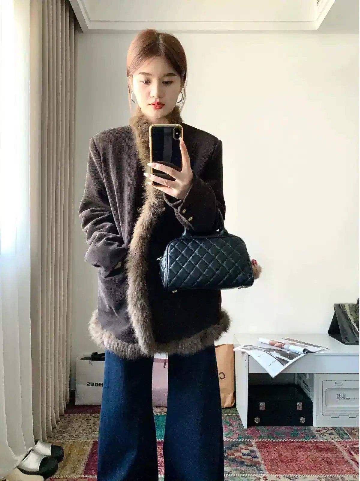 Mina Textured Fur-Lined Blazer-korean-fashion-Blazer-Mina's Closet-OH Garments