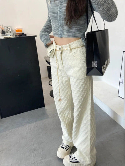 Mina Textured Tweed Straight Pants-korean-fashion-Jeans-Mina's Closet-OH Garments