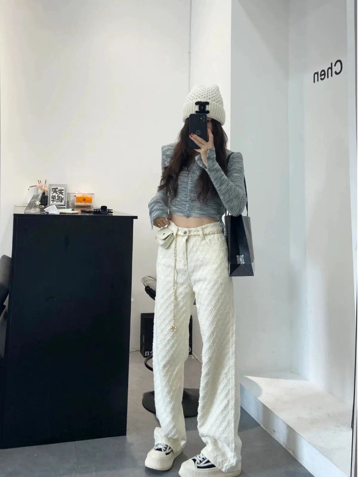 Mina Textured Tweed Straight Pants-korean-fashion-Jeans-Mina's Closet-OH Garments