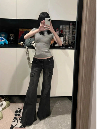 Mina Thigh Side Flap Pocket Jeans-korean-fashion-Jeans-Mina's Closet-OH Garments