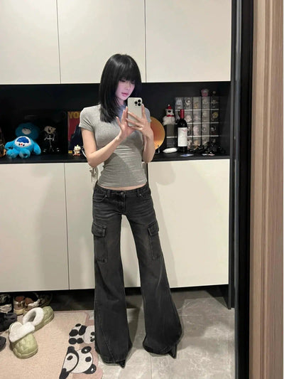 Mina Thigh Side Flap Pocket Jeans-korean-fashion-Jeans-Mina's Closet-OH Garments