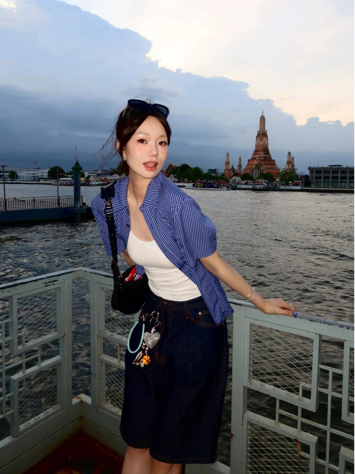 Mina Thin Plaid Short Sleeve Shirt-korean-fashion-Shirt-Mina's Closet-OH Garments