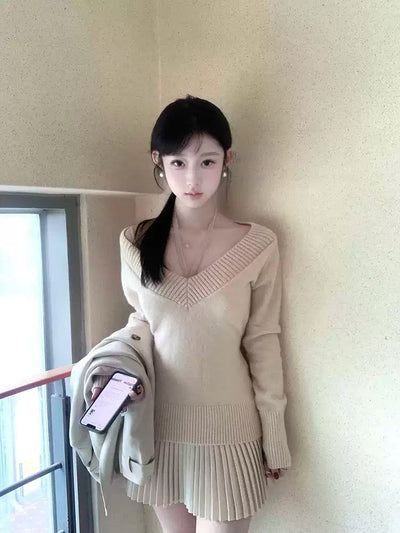 Mina V-Neck Plain Color Sweater-korean-fashion-Sweater-Mina's Closet-OH Garments