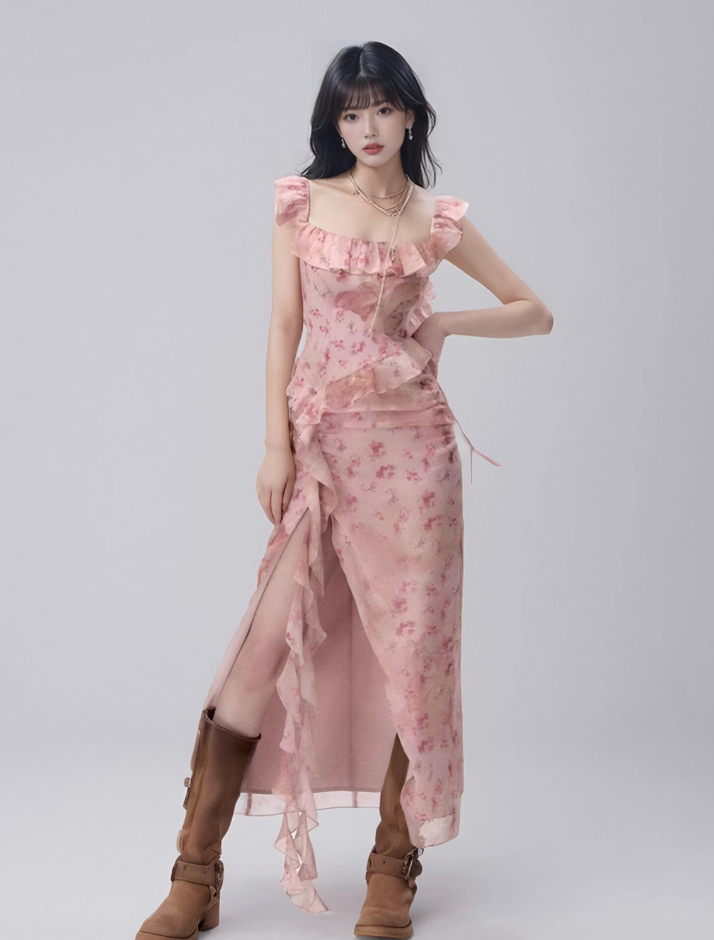 Mina Vintage Print and Ruffles Dress-korean-fashion-Dress-Mina's Closet-OH Garments