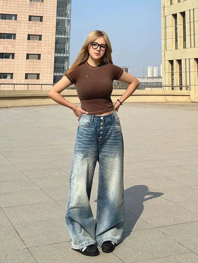 Mina Washed Button-Down Jeans-korean-fashion-Jeans-Mina's Closet-OH Garments