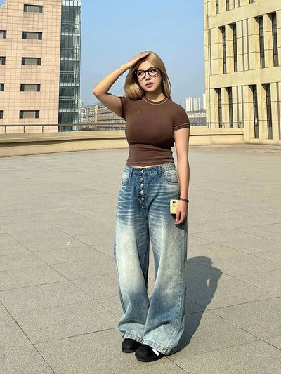 Mina Washed Button-Down Jeans-korean-fashion-Jeans-Mina's Closet-OH Garments