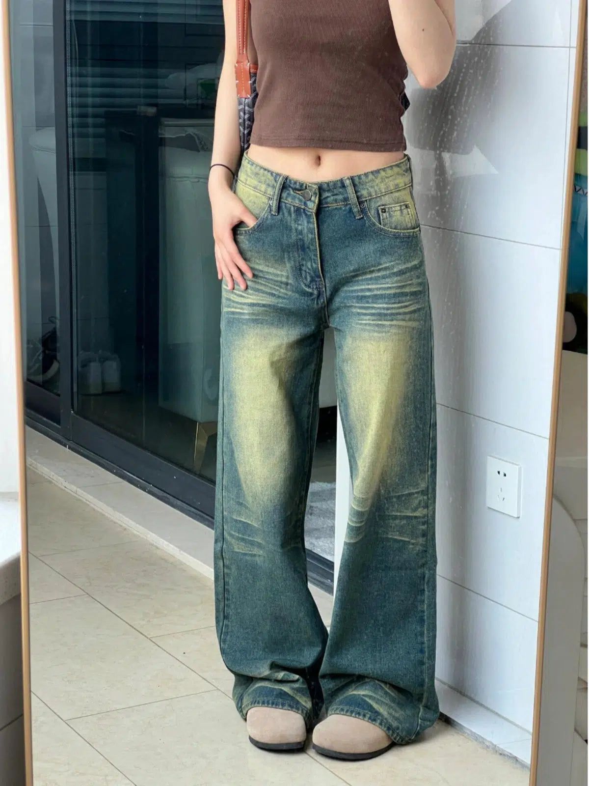 Mina Washed & Faded Flare Jeans-korean-fashion-Jeans-Mina's Closet-OH Garments