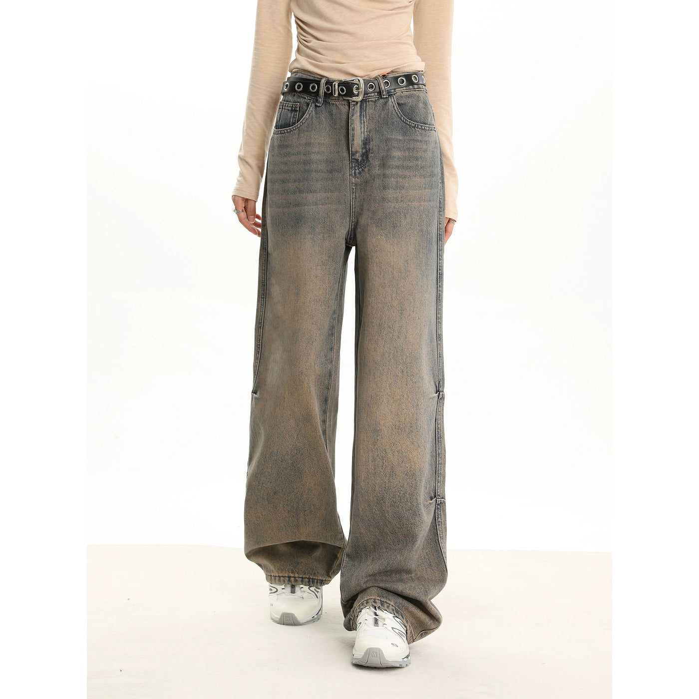 Mina Washed Side Pleats High Waisted Jeans-korean-fashion-Jeans-Mina's Closet-OH Garments