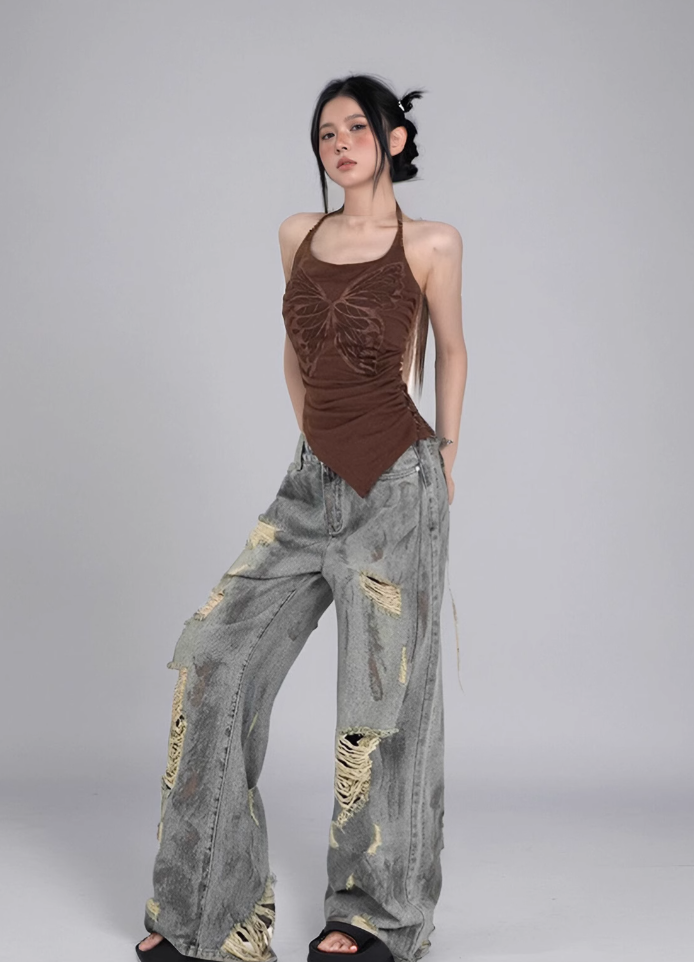 Mina Washed Splatters Distressed Jeans-korean-fashion-Jeans-Mina's Closet-OH Garments