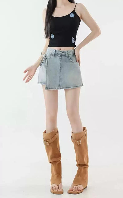 Mina Washed Strappy Denim Mini Skirt-korean-fashion-Skirt-Mina's Closet-OH Garments