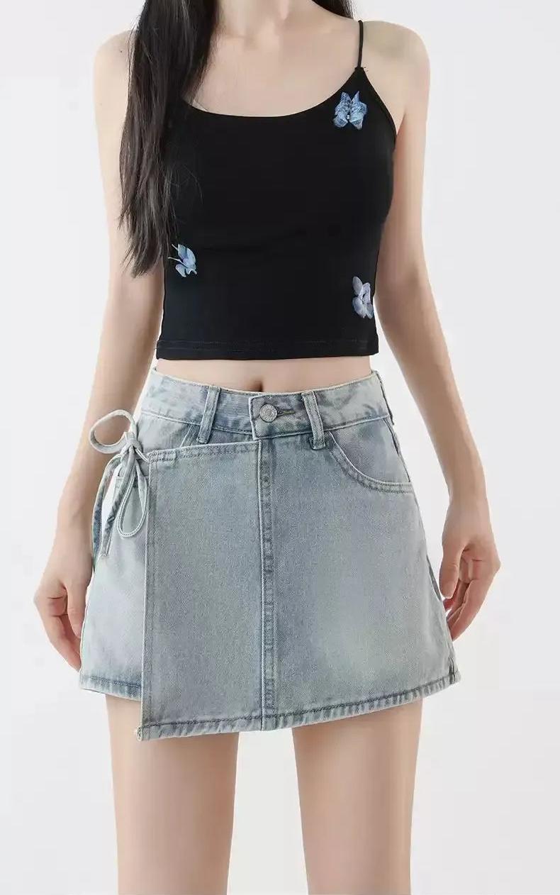 Mina Washed Strappy Denim Mini Skirt-korean-fashion-Skirt-Mina's Closet-OH Garments