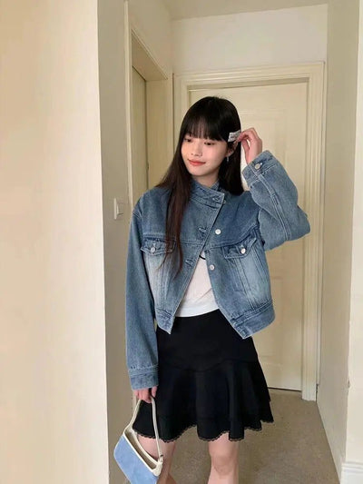 Mina Washed Structured Cropped Denim Jacket-korean-fashion-Jacket-Mina's Closet-OH Garments