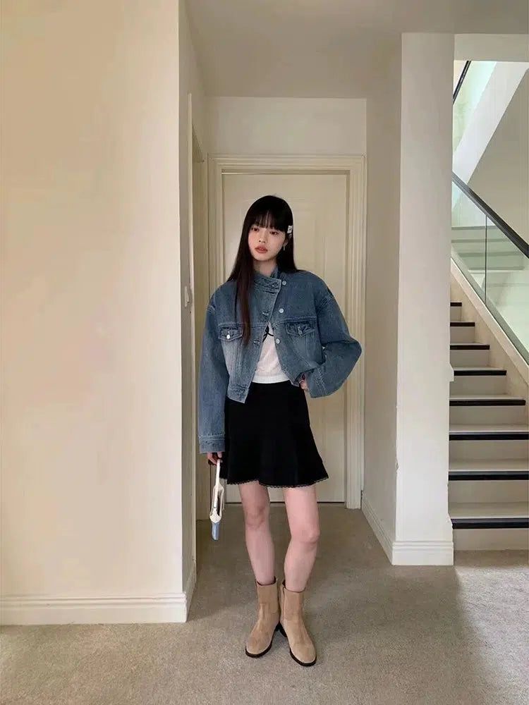 Mina Washed Structured Cropped Denim Jacket-korean-fashion-Jacket-Mina's Closet-OH Garments