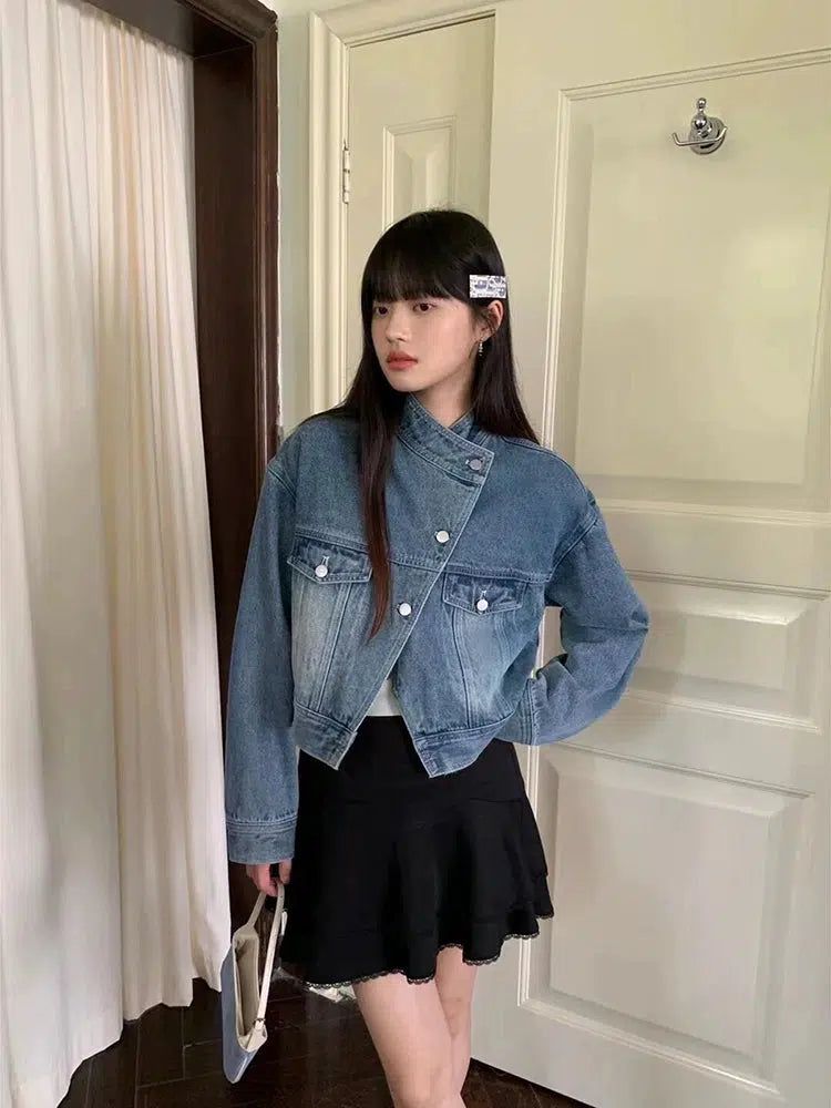 Mina Washed Structured Cropped Denim Jacket-korean-fashion-Jacket-Mina's Closet-OH Garments