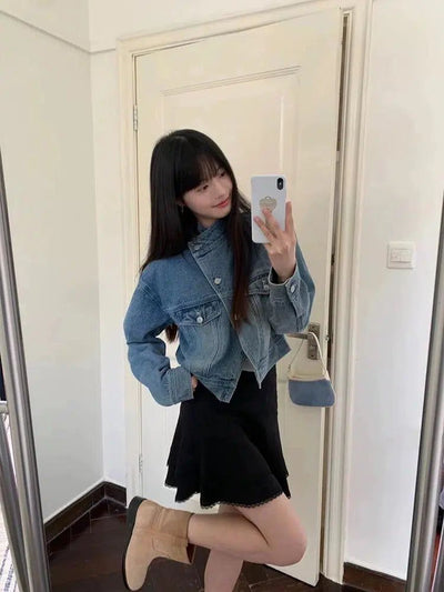 Mina Washed Structured Cropped Denim Jacket-korean-fashion-Jacket-Mina's Closet-OH Garments