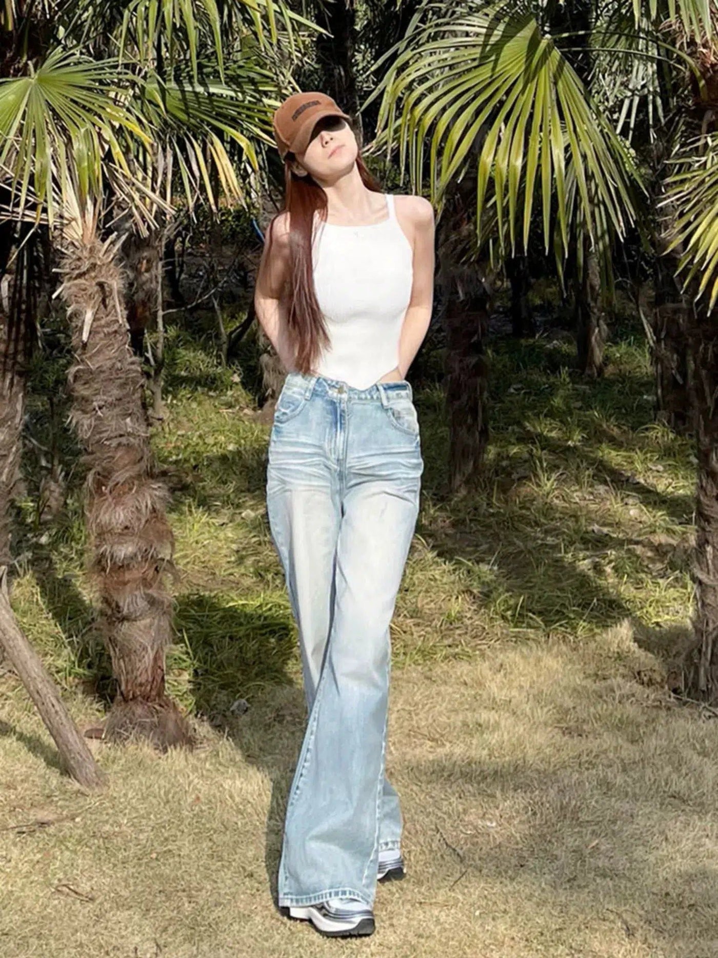 Mina Washed Wide Bootcut Jeans-korean-fashion-Jeans-Mina's Closet-OH Garments