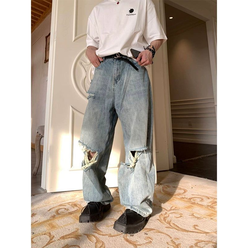 Neco Distress Highlight Loose Jeans-korean-fashion-Jeans-Neco's Closet-OH Garments