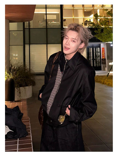 Neco Patterned Block Zipped Jacket-korean-fashion-Jacket-Neco's Closet-OH Garments