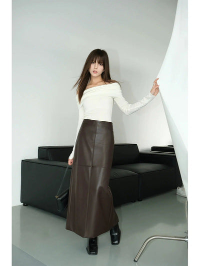 Neva Back Slit Hip Long PU Leather Skirt-korean-fashion-Skirt-Neva's Closet-OH Garments