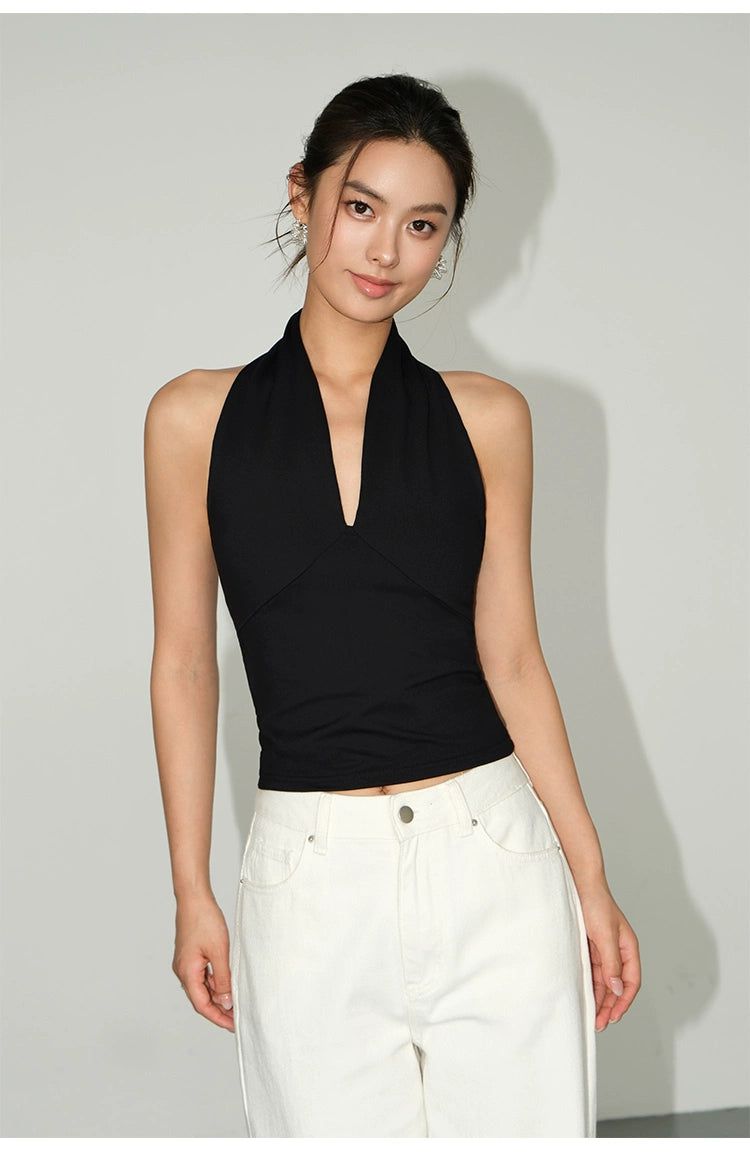 Neva Backless Halter Neck V-Neck Blouse-korean-fashion-Blouse-Neva's Closet-OH Garments