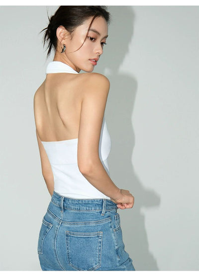 Neva Backless Halter Neck V-Neck Blouse-korean-fashion-Blouse-Neva's Closet-OH Garments