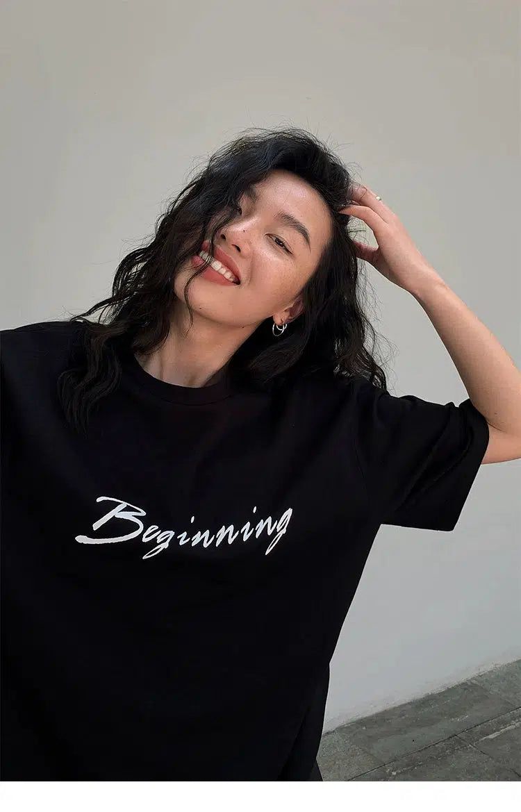 Neva Beginning Text Print T-Shirt-korean-fashion-T-Shirt-Neva's Closet-OH Garments