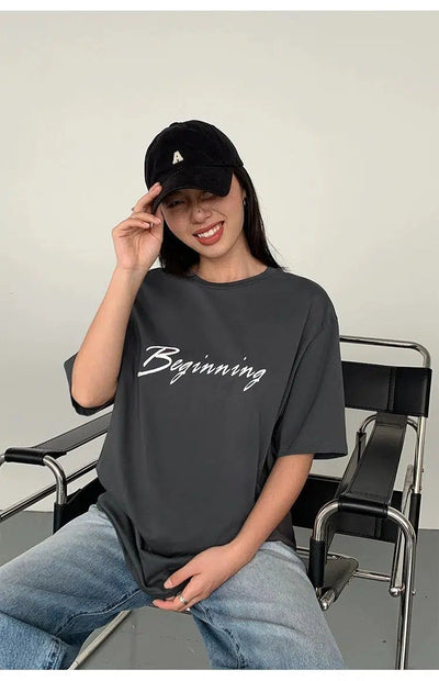 Neva Beginning Text Print T-Shirt-korean-fashion-T-Shirt-Neva's Closet-OH Garments