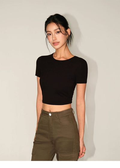 Neva Buckled Backless Cropped T-Shirt-korean-fashion-T-Shirt-Neva's Closet-OH Garments