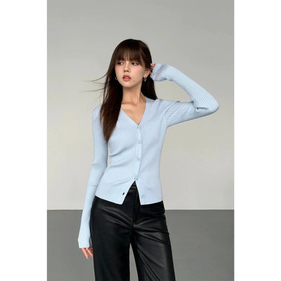 Neva Buttons-Up Knitted V-Neck Cardigan-korean-fashion-Cardigan-Neva's Closet-OH Garments