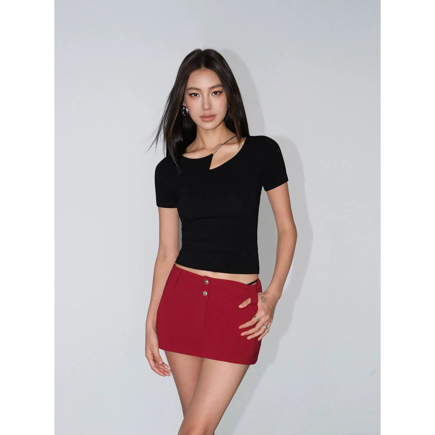 Neva Casual Plain Asymmetric T-Shirt-korean-fashion-T-Shirt-Neva's Closet-OH Garments