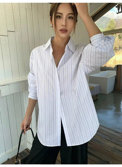 Neva Casual Vertical Stripes Long Sleeve Shirt-korean-fashion-Shirt-Neva's Closet-OH Garments