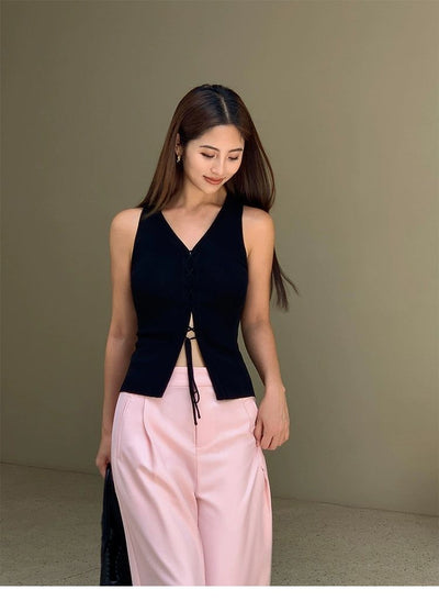 Neva Center Strings Slim Blouse-korean-fashion-Blouse-Neva's Closet-OH Garments