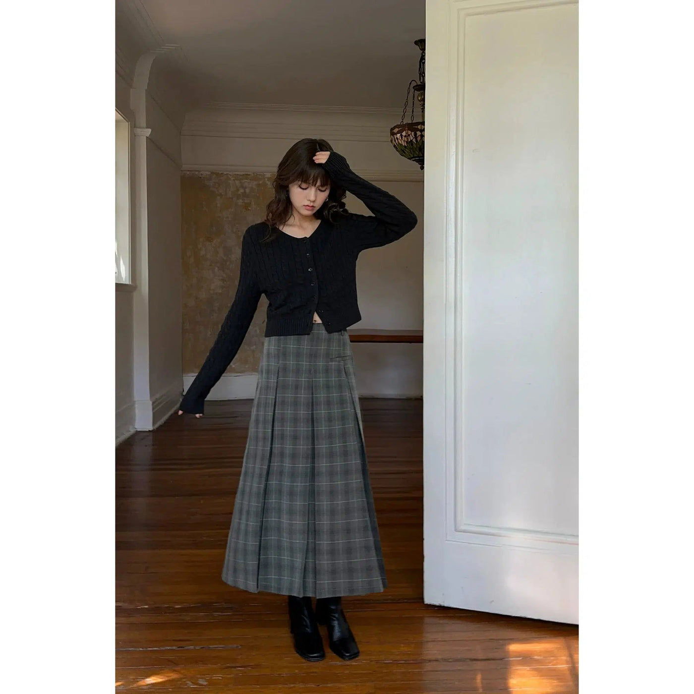Neva Multi-Pleat Plaid Long Skirt-korean-fashion-Skirt-Neva's Closet-OH Garments