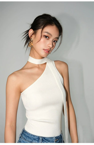 Neva Neck Strap One Shoulder Blouse-korean-fashion-Blouse-Neva's Closet-OH Garments