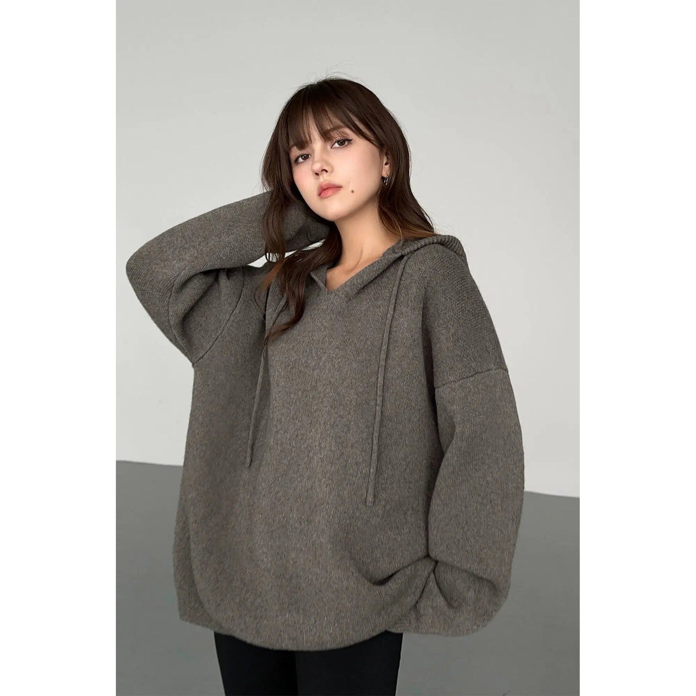 Neva Oversized V-Neck Knit Hoodie-korean-fashion-Hoodie-Neva's Closet-OH Garments