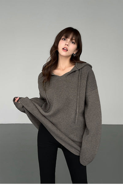 Neva Oversized V-Neck Knit Hoodie-korean-fashion-Hoodie-Neva's Closet-OH Garments