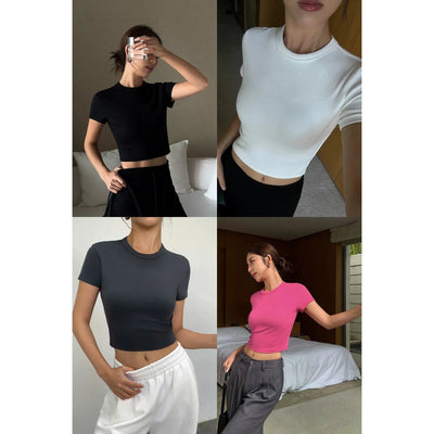 Neva Plain Cozy Fit Cropped T-Shirt-korean-fashion-T-Shirt-Neva's Closet-OH Garments