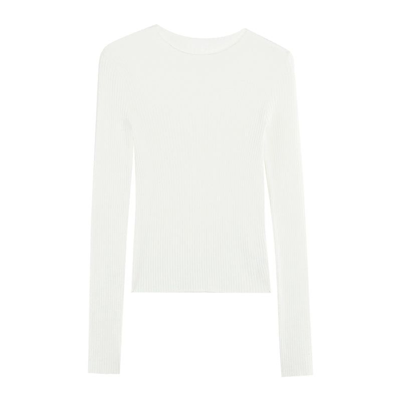 Neva Ribbed Knit Slim Fit Long Sleeve T-Shirt-korean-fashion-T-Shirt-Neva's Closet-OH Garments