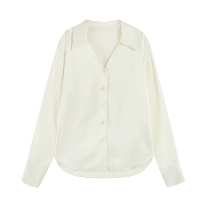 Neva Solid Color V-Neck Satin Shirt-korean-fashion-Shirt-Neva's Closet-OH Garments