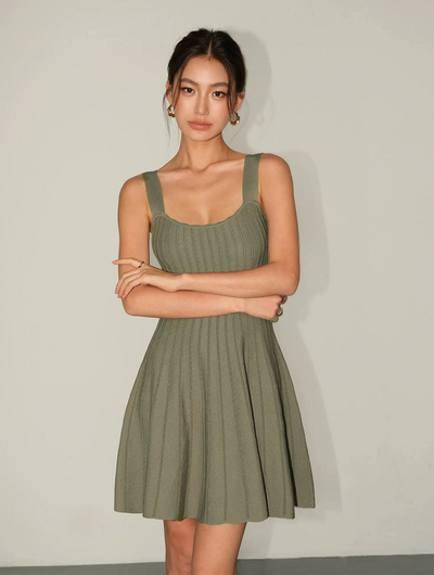 Neva Solid Flare Hem Knitted Dress-korean-fashion-Dress-Neva's Closet-OH Garments