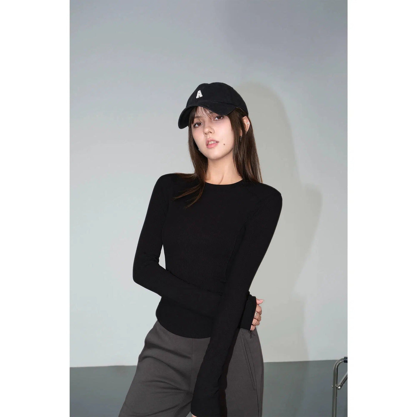 Neva Solid Seam Detail Slim Long Sleeve T-Shirt-korean-fashion-T-Shirt-Neva's Closet-OH Garments