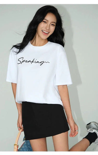 Neva Speaking Cursive Text T-Shirt-korean-fashion-T-Shirt-Neva's Closet-OH Garments