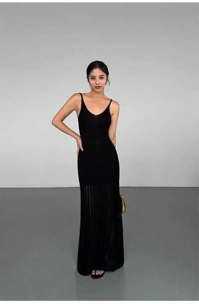Neva Twisted Knit V-Neck Long Dress-korean-fashion-Dress-Neva's Closet-OH Garments