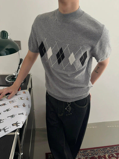 Nine Argyle Print Knitted Mockneck-korean-fashion-Mockneck-Nine's Closet-OH Garments