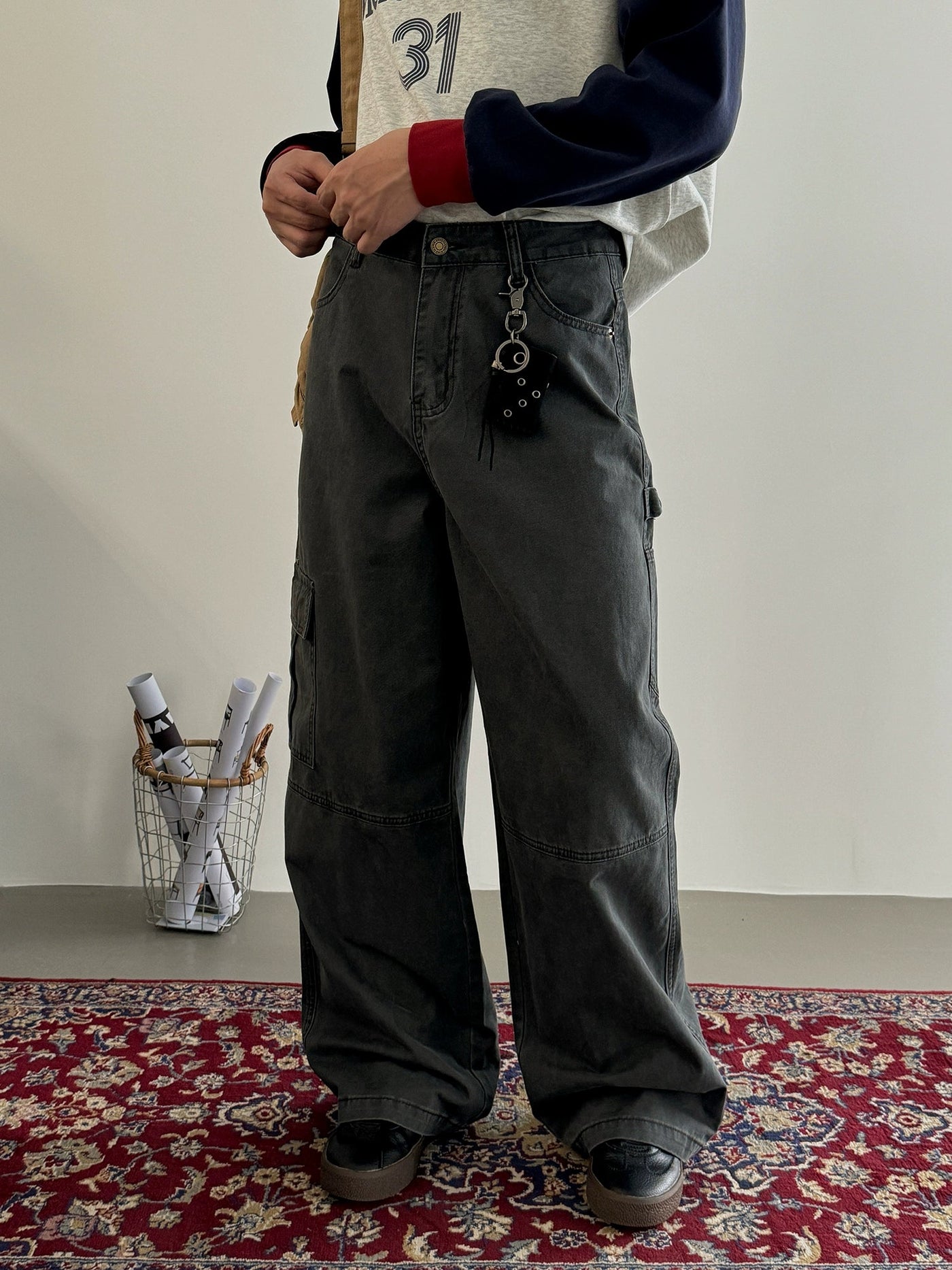 Nine Asymmetric Pocket Cargo Pants-korean-fashion-Pants-Nine's Closet-OH Garments